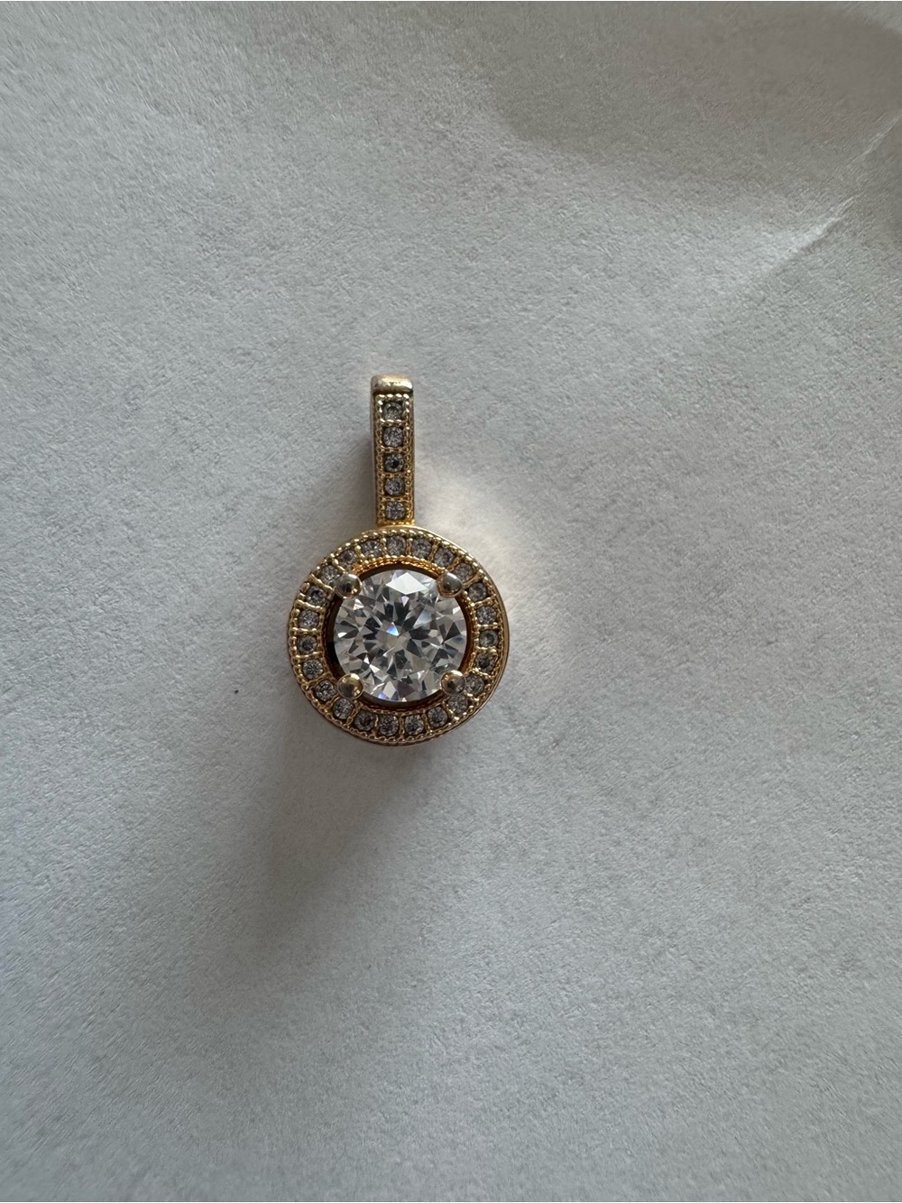 Gold Halo Pendant Necklace with Clear Center Stone - Women Jewelry